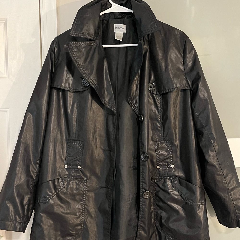 Chico's Shiny Black Trench Coat